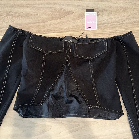 NWT PrettyLittleThing PLT Label Black Contrast Stitch Corset Top Women's Size 2 - Picture 3 of 9